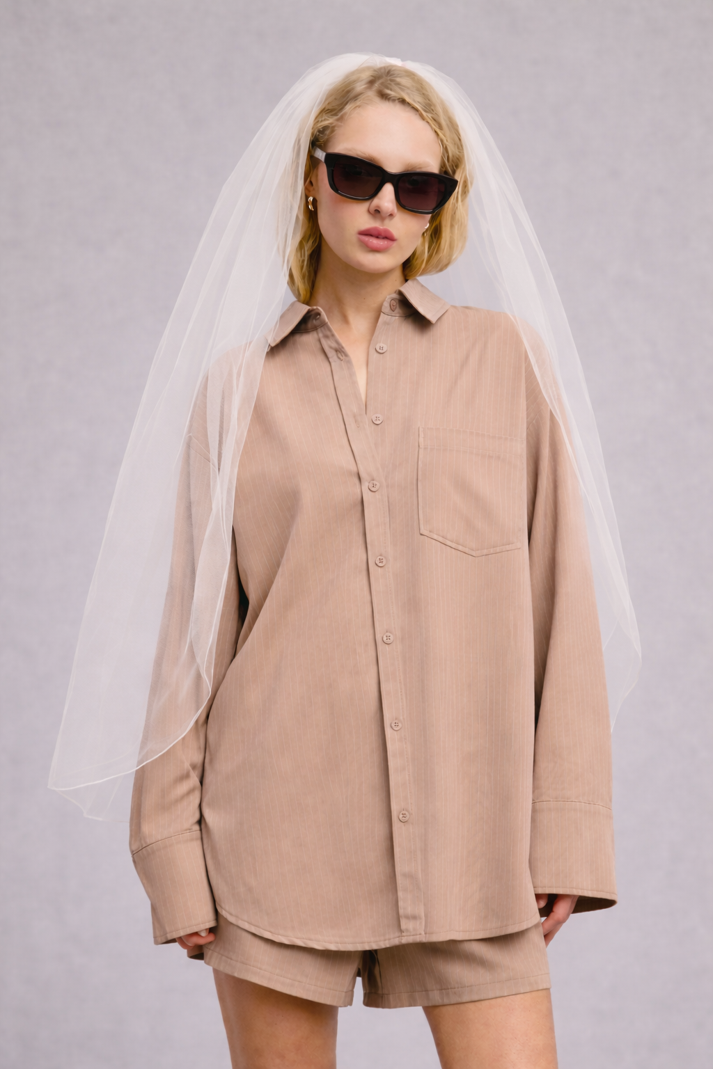 Pinstripe Button Down Shirt and Short Matching Set