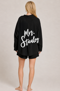 Black Pinstripe Button Down Shirt and Short Matching Set